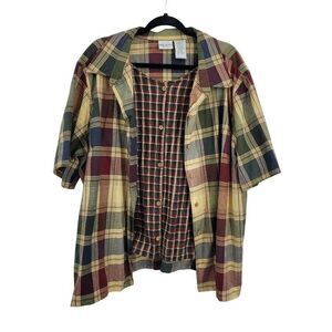 80's Blouse Country Plaid Layered Smocked Sleeveless Short Sleeve Button 22W 24W